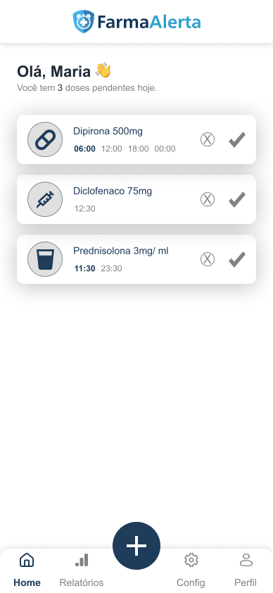 Tela do app FarmaAlerta